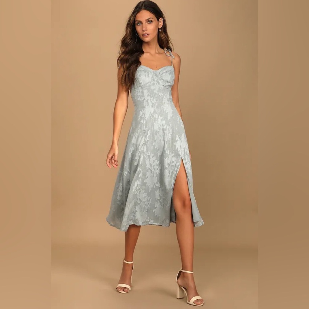 Lulu’s Small Dusty Blue Tie-Strap Midi Dress